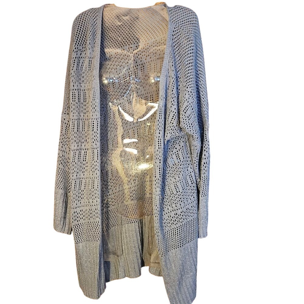 Women's Small Blue-Gray Open Knit Lightweight Cardigan Sweater – New Cute Boho